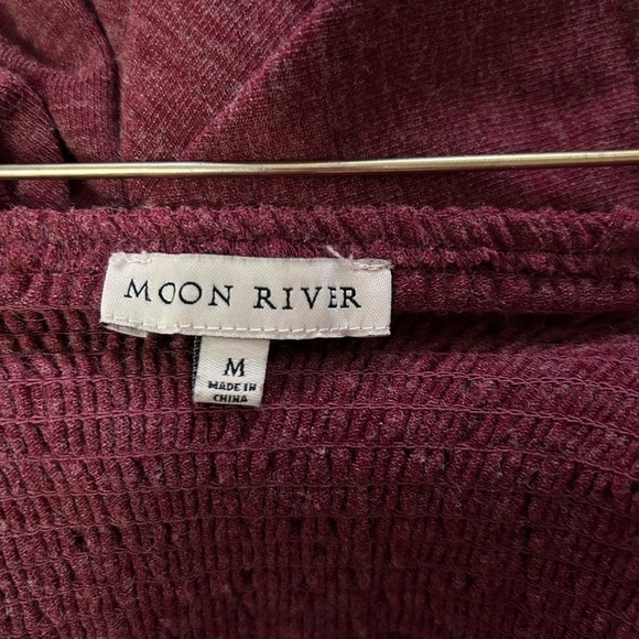Anthropologie Moon River Peplum Top Blouse Heather Burgundy Ruched Shirred Back - Picture 11 of 16